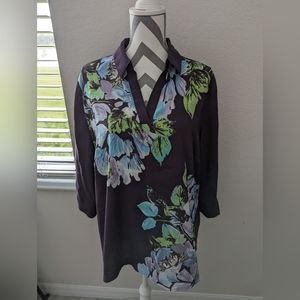 Chico's Purple Chiffon with Floral Abstract Print